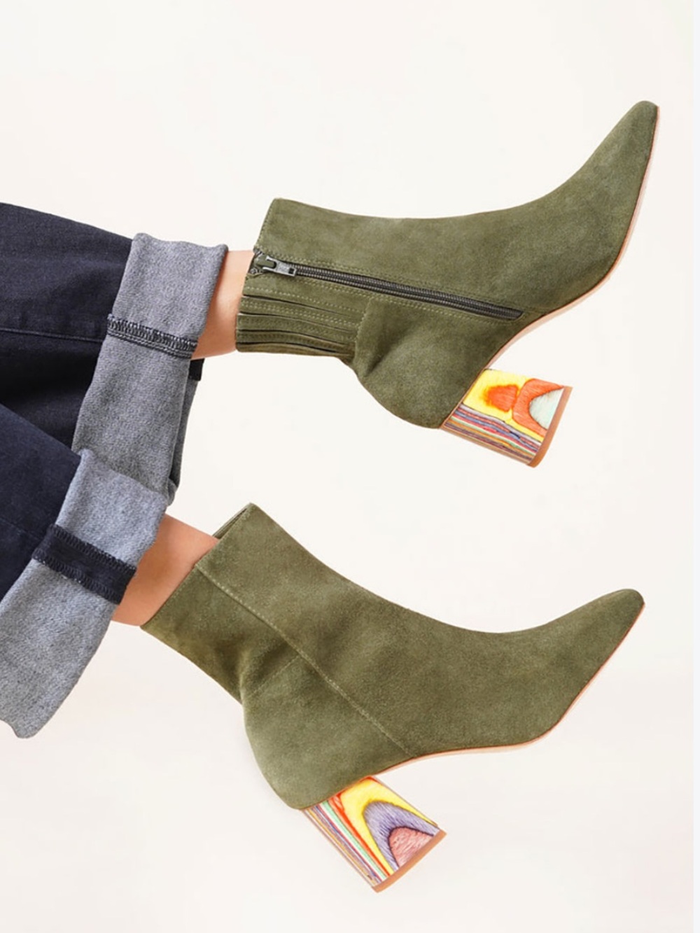 NWOB Charlotte Stone Suede Teegan Booties in Moss Green